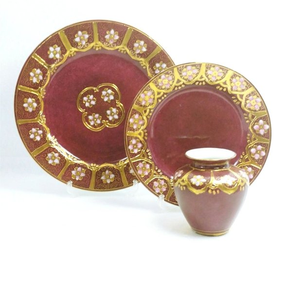 Decorative Dinner Salad Plate Vase set Toyo Orig Decal Moriage Relief Texture - Picture 5 of 10